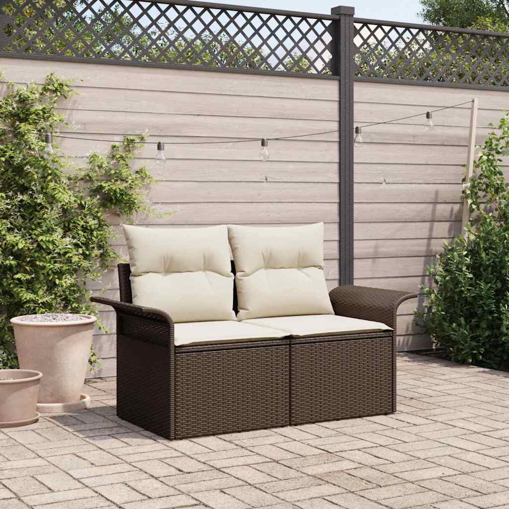 Gartensofa mit Kissen Braun 141 x 62 x 69cm Poly-Rattan